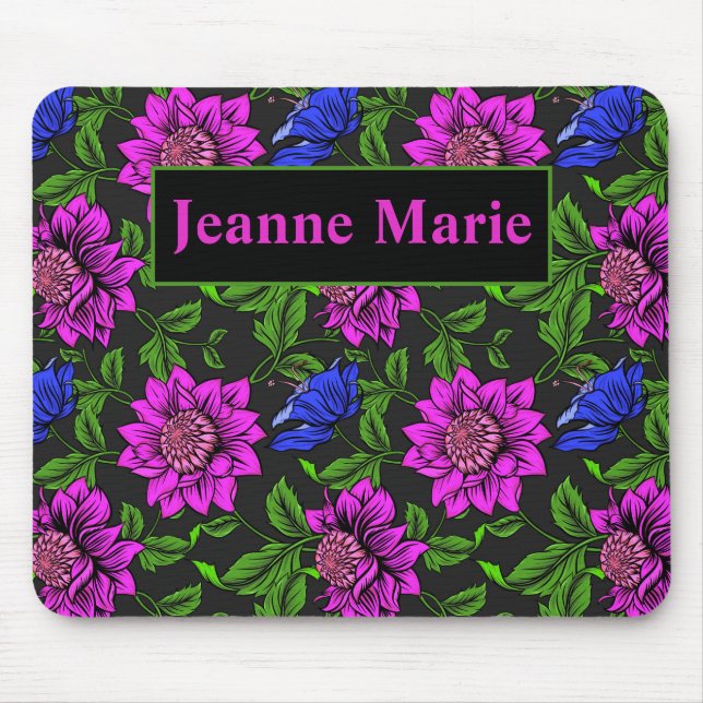 Eleganter Schwarzer Hintergrund in Rosa und Blauer Mousepad (Vorne)