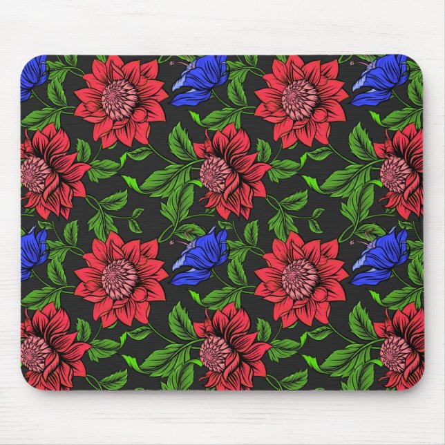 Eleganter Schwarzer Hintergrund in Rot und Blau de Mousepad (Vorne)