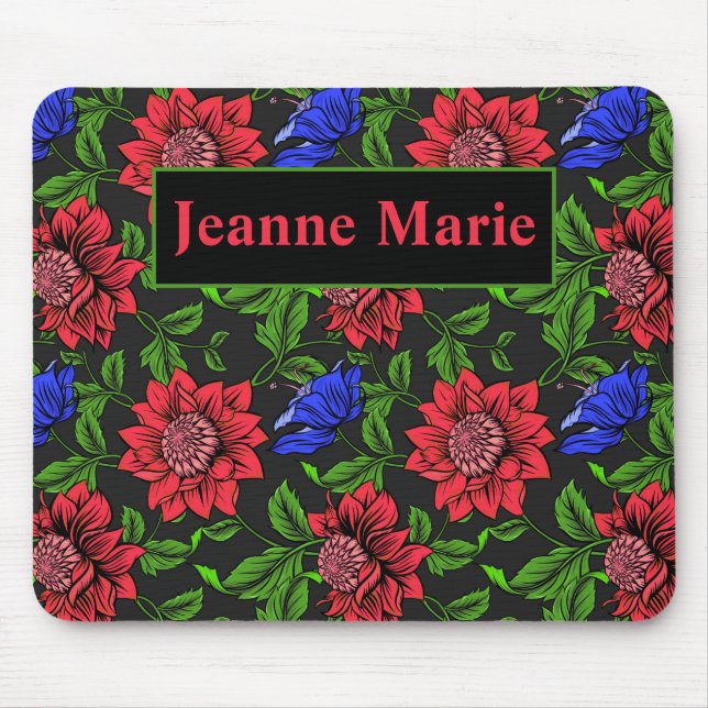 Eleganter Schwarzer Hintergrund in Rot und Blau de Mousepad (Vorne)