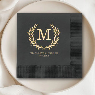 Eleganter schwarzer Hochzeitsfolie mit Monogramm C Servietten Mit Folie