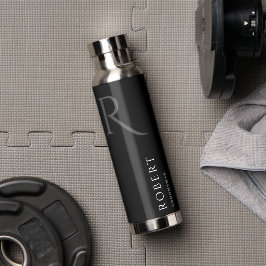 Eleganter Schwarzer Individuelle Name und Monogram Trinkflasche