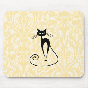 Eleganter schwarzer Katzen-Damaskus-Vintage Mousepad