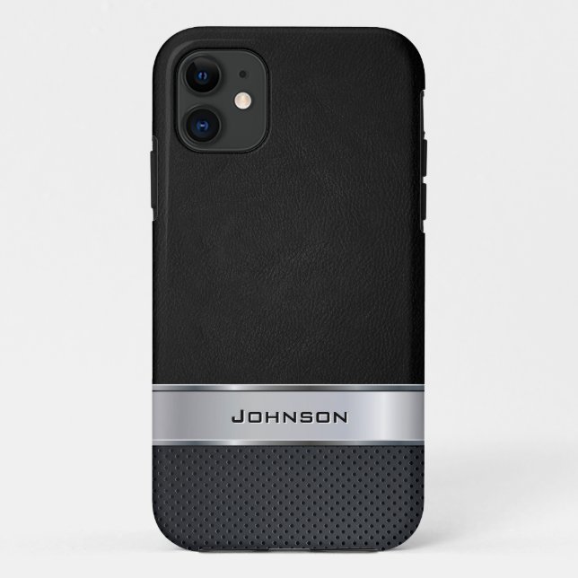 Eleganter schwarzer lederner Blick mit silbernem Case-Mate iPhone Hülle (Rückseite)