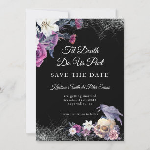 Eleganter schwarzer lila gotischer Blumen-Schädel- Save The Date
