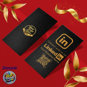 Eleganter schwarzer LinkedIn-QR-Code mit Gold-Verb Visitenkarte