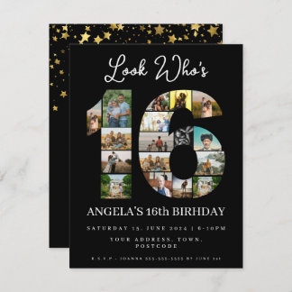 eleganter schwarzer Look mit 16 Foto Collage Einladung