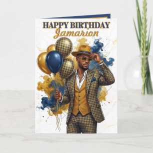 Eleganter Schwarzer Mann Navy Senf Geburtstag Karte