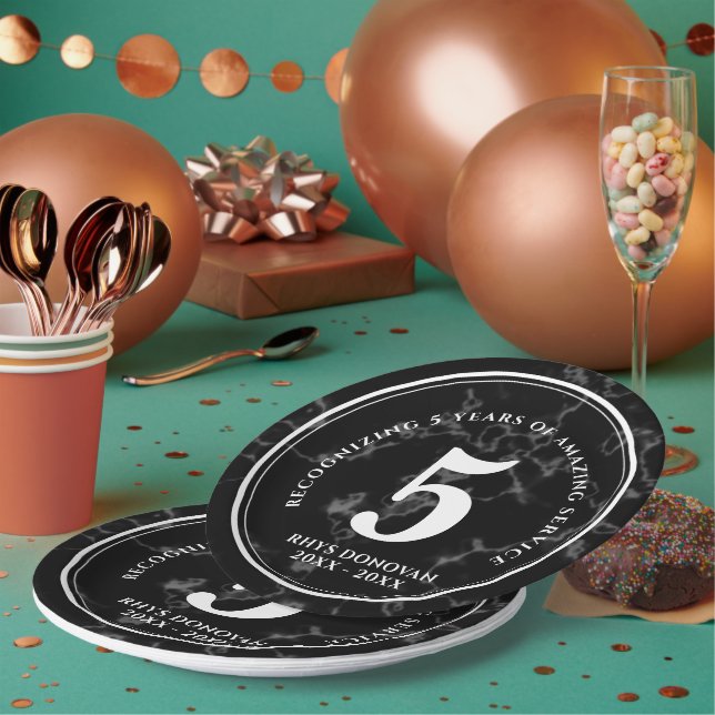 Eleganter schwarzer Marmor 5 Jahre Arbeit Jubiläum Pappteller (Multi)