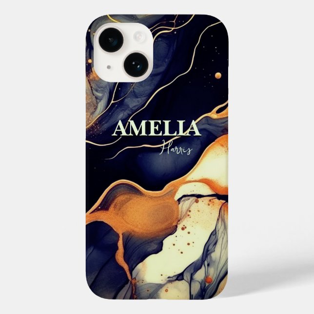 Eleganter, schwarzer Marmor Imitat Gold Glitzer Case-Mate iPhone Hülle (Rückseite)