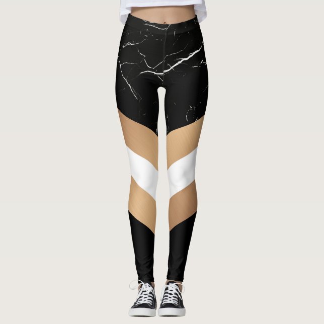Eleganter schwarzer Marmor Leggings (Vorderseite)