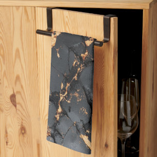 Eleganter schwarzer Marmor mit goldenen Adern Mode Geschirrtuch
