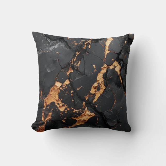 Eleganter schwarzer Marmor mit goldenen Adern Mode Kissen (Vorderseite)