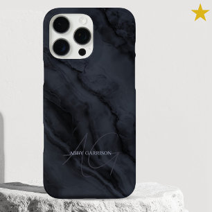 Eleganter schwarzer Marmor mit individuellem Namen iPhone 16 Pro Max Hülle