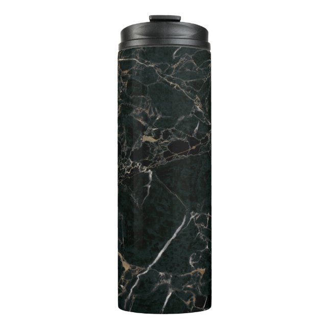 Eleganter schwarzer Marmor: Texturierter Hintergru Thermosbecher (Vorderseite)