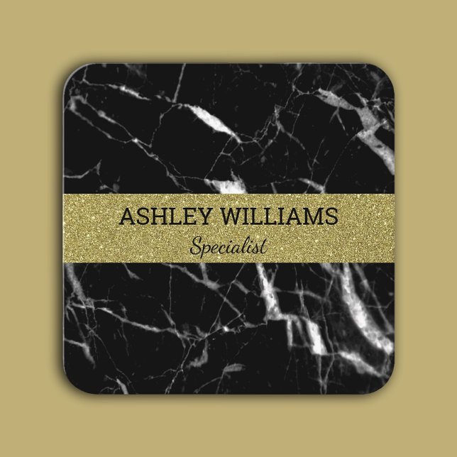 Eleganter schwarzer Marmor und Gold Quadratische Visitenkarte (Elegant black marble and gold square business card)