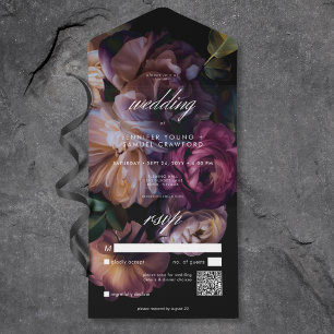 Eleganter schwarzer, melancholischer floraler Hoch All In One Einladung