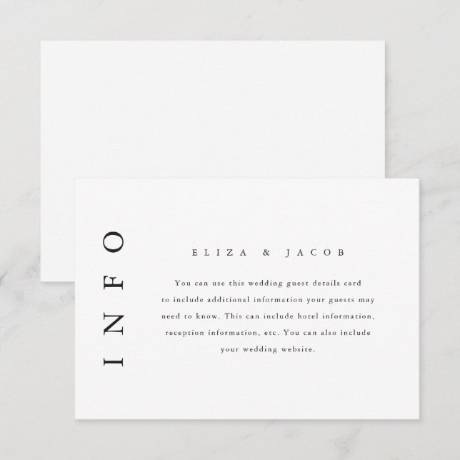 Eleganter Schwarzer Minimaler Wedding Gast Detail RSVP Karte (Vorne/Hinten)