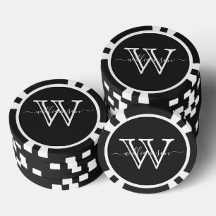 Eleganter Schwarzer Minimalname und Mit Monogramm Pokerchips