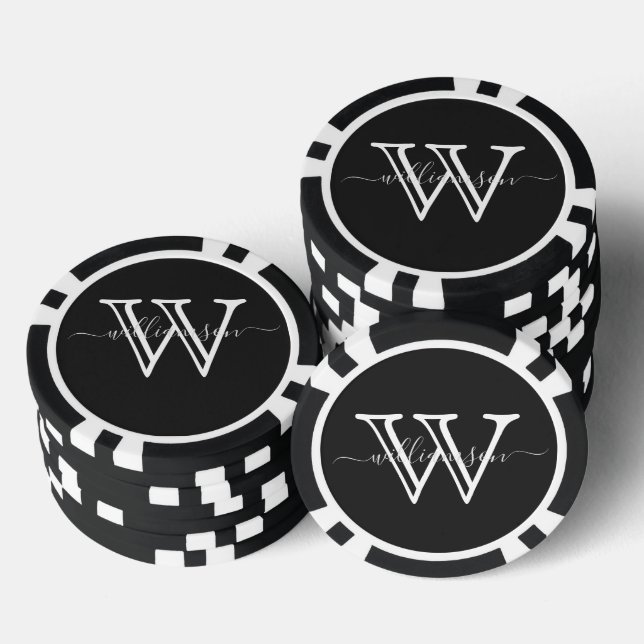 Eleganter Schwarzer Minimalname und Mit Monogramm Pokerchips (Stapel)
