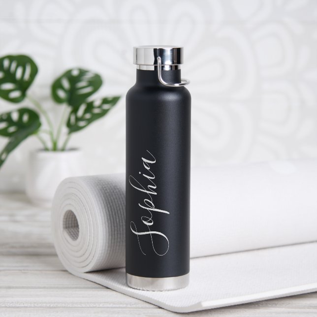Eleganter schwarzer Name beschriftet Trinkflasche (Yoga (gedreht))