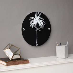 Eleganter Schwarzer Palm Tree Vintag tropisch Große Wanduhr