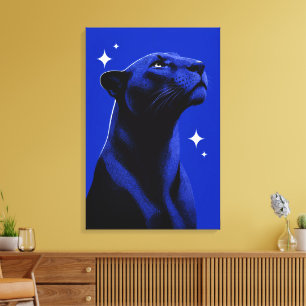 Eleganter schwarzer Panther Blau Monochrom Leinwanddruck