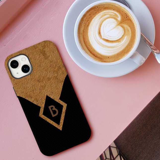 Eleganter schwarzer Pinstripe und Tan Monogram Case-Mate iPhone Hülle (Von Creator hochgeladen)