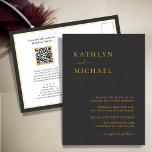 Eleganter schwarzer QR-Code in einer modernen Hoch Einladungspostkarte<br><div class="desc">Eleganter schwarzer und goldener, moderner QR-Code in einer Minimalistischen Einladungs-Postkarte. Feiern Sie Ihren besonderen Tag mit dieser eleganten und wunderschönen Einladungskarte für Ihre Hochzeit, um Ihren besondere Anlass zu verschönern. Alle Texte sind so vorbereitet, dass Sie sie einfach und schnell mit Ihren eigenen Details personalisieren können. Wenn Sie weitere Anpassungen...</div>