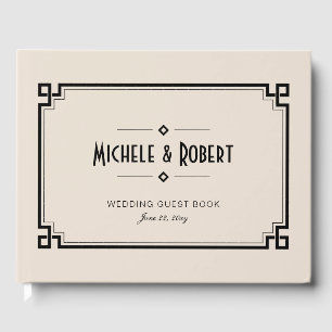 Eleganter Schwarzer Rahmen Art Deco Beige Hochzeit Gästebuch