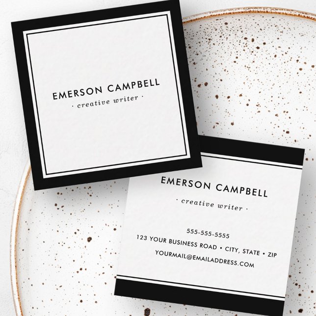 Eleganter schwarzer Rand minimalistisch modernes b Quadratische Visitenkarte (Elegant black border minimal modern professional square business card)