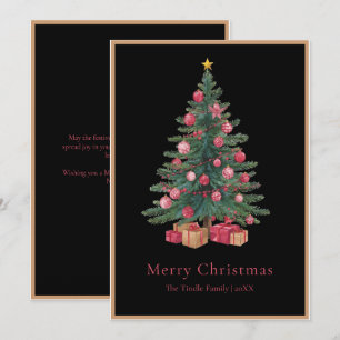Eleganter schwarzer rosa Wasserfarben-Weihnachtsba Feiertagskarte