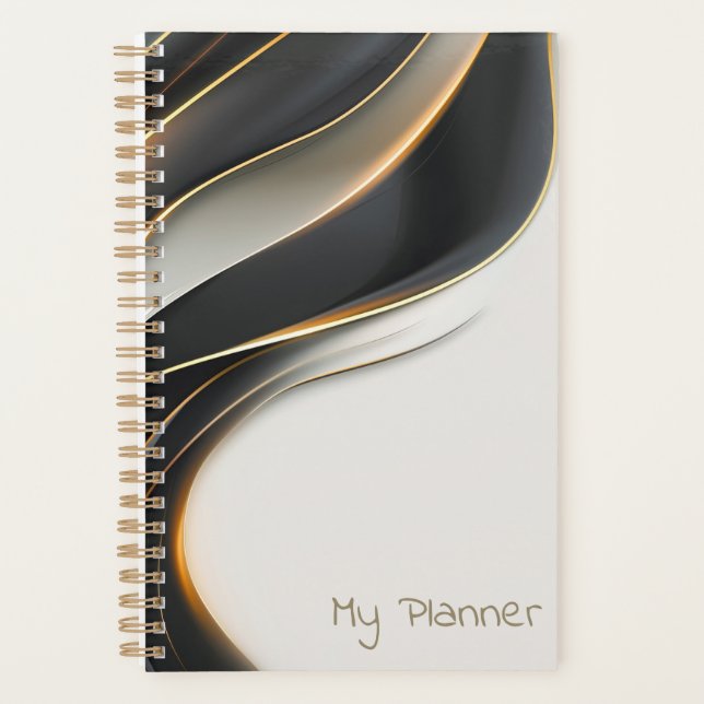 Eleganter schwarzer Schleier personalisiert Planer (Vorderseite)