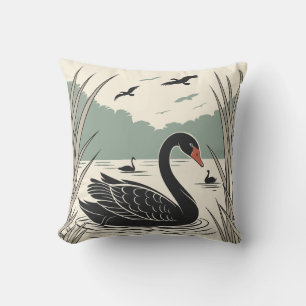 Eleganter Schwarzer Schwan Kissen