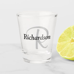 Eleganter schwarzer silbergrauer Monogramm-Name Schnapsglas