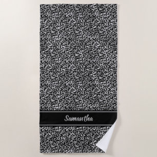 Eleganter schwarzer silberner Leopardenprint perso Strandtuch