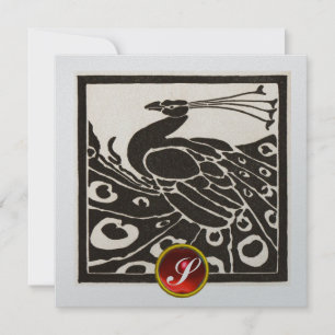 ELEGANTER SCHWARZER SILVER PEACOCK, ROTER RUBY GEM EINLADUNG