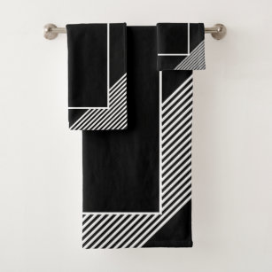 Eleganter Schwarzer Streifen, weiß geometrisch Badhandtuch Set