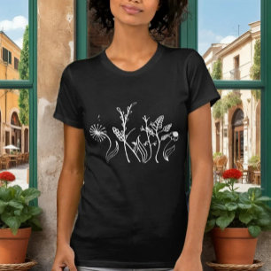 Eleganter Schwarzer T - Shirt mit zarten Doodle-Bl