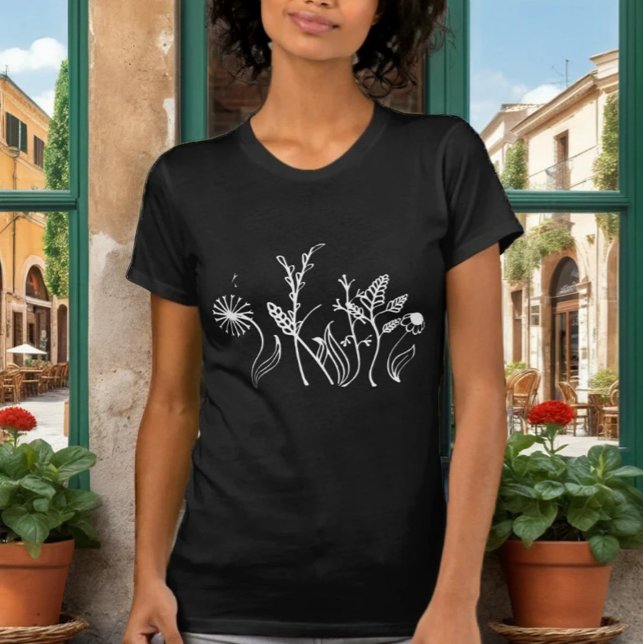Eleganter Schwarzer T - Shirt mit zarten Doodle-Bl (Von Creator hochgeladen)