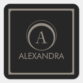 Eleganter Schwarzer Taupe-Monogramm-Name Quadratischer Aufkleber