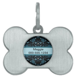 Eleganter schwarzer und Aquamariner Damast Tiermarke