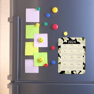 Eleganter schwarzer und beiger Blumenkalender für Magnet