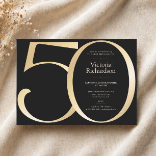 Eleganter schwarzer und goldener 50. Geburtstag Einladung