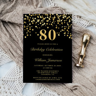 Eleganter schwarzer und goldener achtzigster 80. G Einladung