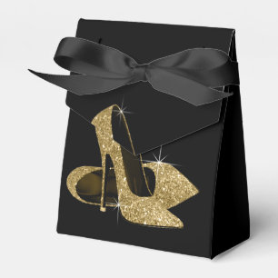 Eleganter schwarzer und goldener Glitter-High-Heel Geschenkschachtel