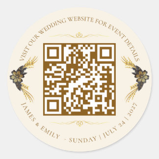 Eleganter schwarzer und goldener Hochzeits-QR-Code Runder Aufkleber