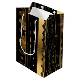 Eleganter schwarzer und goldener vertikaler Streif Mittlere Geschenktüte