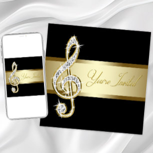 Eleganter schwarzer und goldener Violinschlüssel Einladung