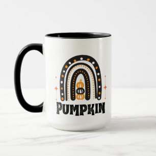 Eleganter schwarzer und orangefarbener Kürbis und Tasse
