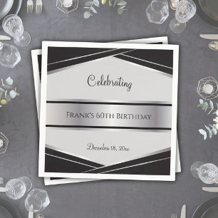 Eleganter schwarzer und silberner 60. Geburtstag Serviette